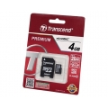 Карта памяти MicroSD 4GB Transcend Class 10 +SD адаптер
